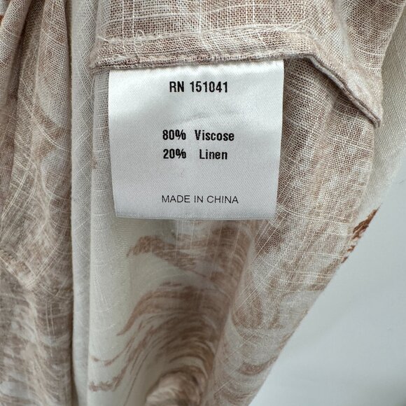 OPT Long Sleeve Linen Blend Midi Dress Ivory/Brown Floral Print size M Medium - Picture 6 of 9